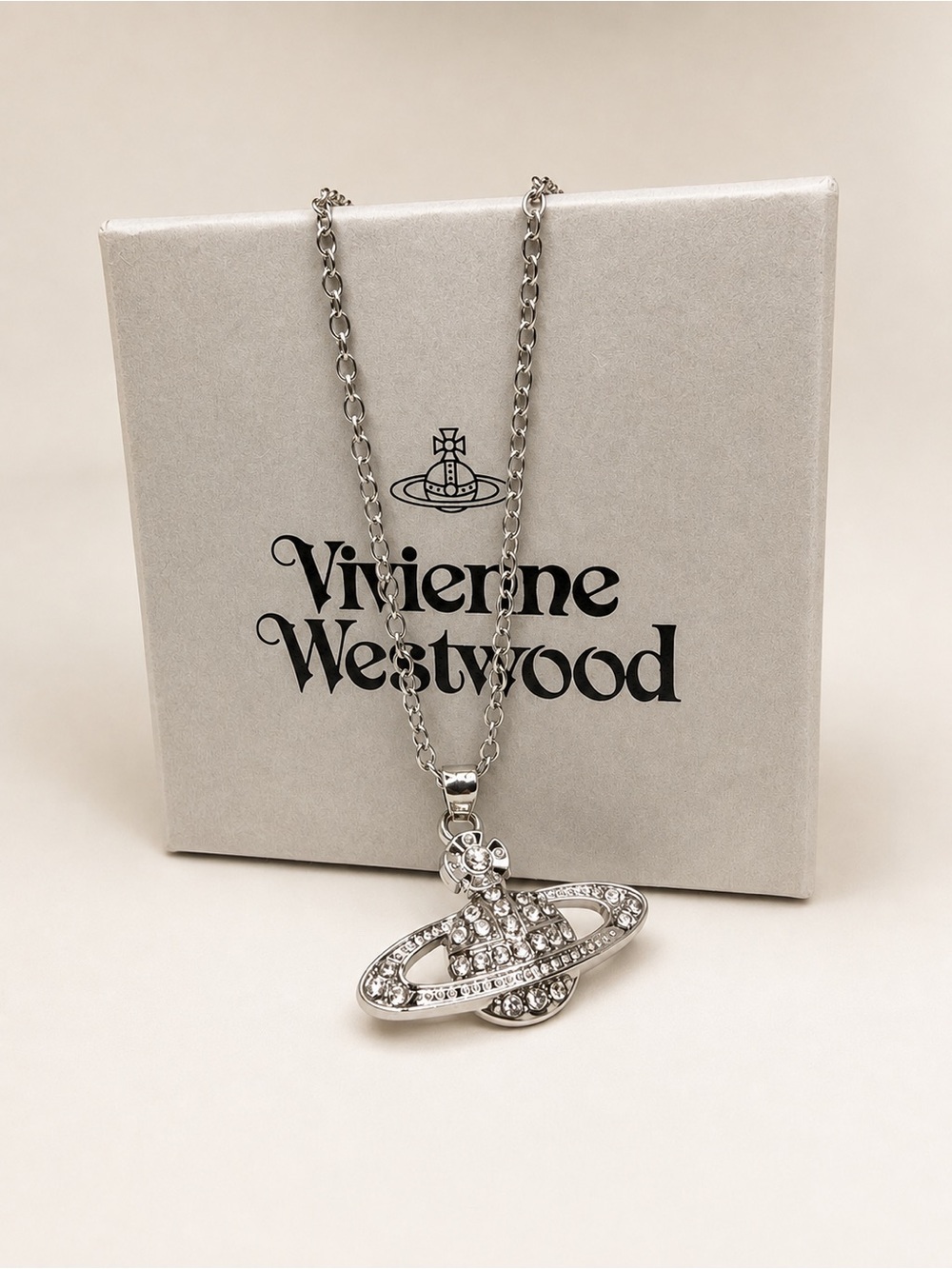 Vivienne Westwood Mini Bas Relief Pendant Necklace Silver Crystal Tone - Picture 3 of 8